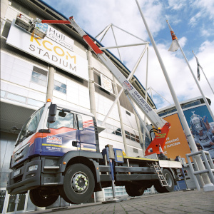 Truck mounted platform working on sadium